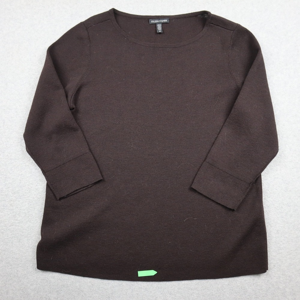 Eileen Fisher Sweater Top Womens Small Brown Italian Yarn 3/4 Sleeve Boat Neck
